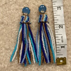 J. Crew Beaded Tassel Earrings with Blue and Gold Accents